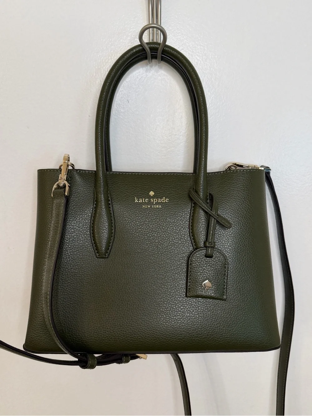 Kate Spade Eva Top Zip Satchel in Olive Green with Shoulder Strap